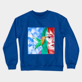 Woman with a bird Crewneck Sweatshirt